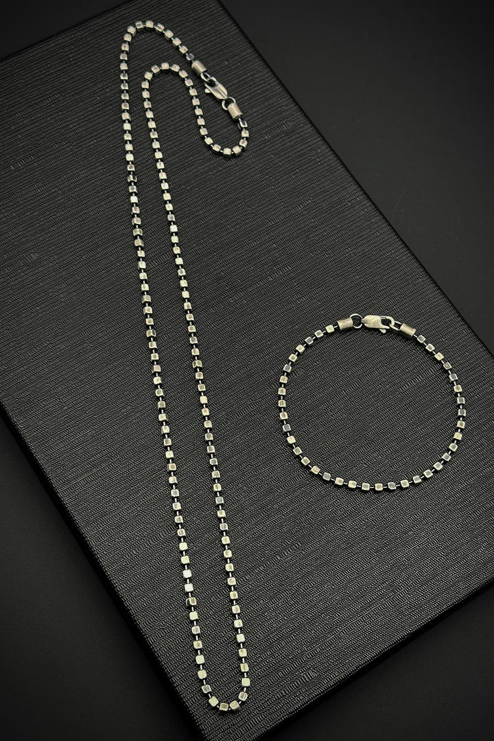 NVM FRNCH 925 Sterling Silver Italian Model Silver Color Men's Bracelet/Necklace Set FRJ12180-3180-A - Bologna