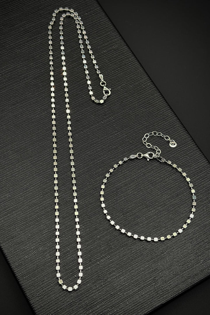 NVM FRNCH 925 Sterling Silver Italian Model Silver Color Men's Bracelet/Necklace Set FRJ12180-3180-A2 - Meoqui