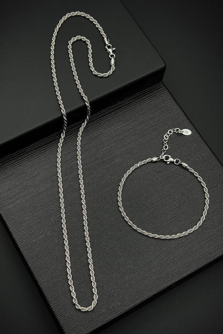 NVM FRNCH 925 Sterling Silver Italian Model Silver Color Men's Bracelet/Necklace Set FRJ12417-3417-A - Mankato