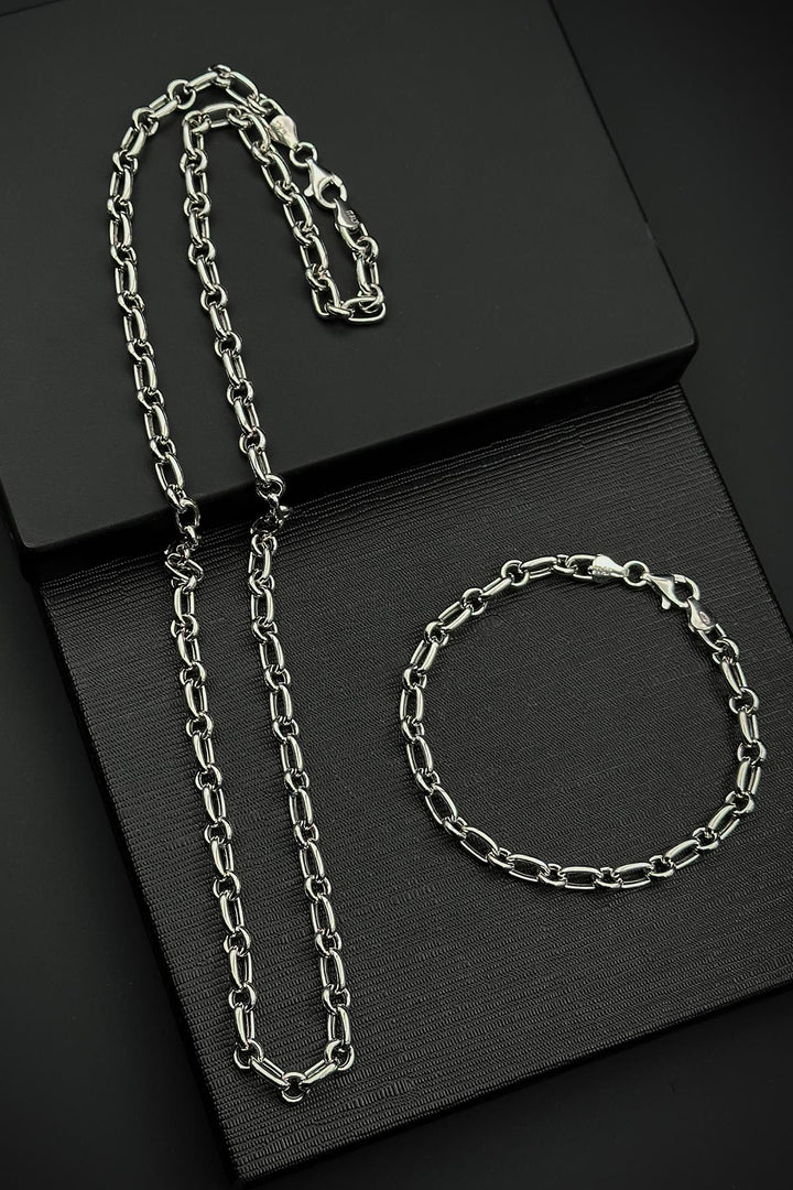 NVM FRNCH 925 Sterling Silver Italian Model Silver Color Men's Bracelet/Necklace Set FRJ12420-3420-A - Hendersonville