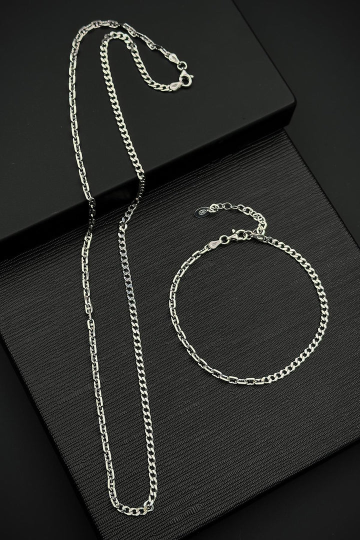 NVM FRNCH 925 Sterling Silver Italian Model Silver Color Men's Bracelet/Necklace Set FRJ12425-3425-A - Whitney
