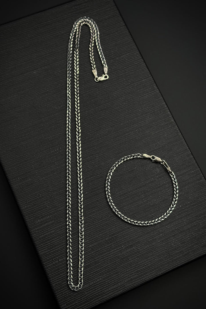 NVM FRNCH 925 Sterling Silver Italian Model Silver Color Men's Bracelet/Necklace Set FRJ12459-3459-A - Livermore