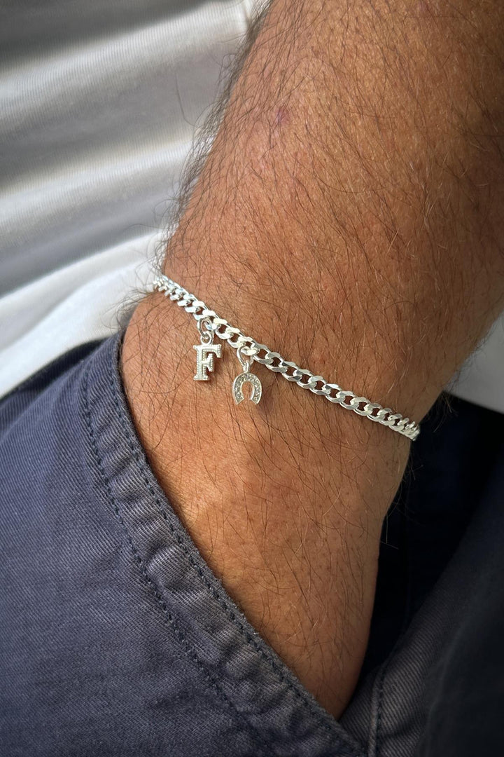 NVM FRNCH 925 Sterling Silver Italian Style Letter and Icon Silver Color Men's Bracelet FRJ12237-3237-A - Gravina in Puglia