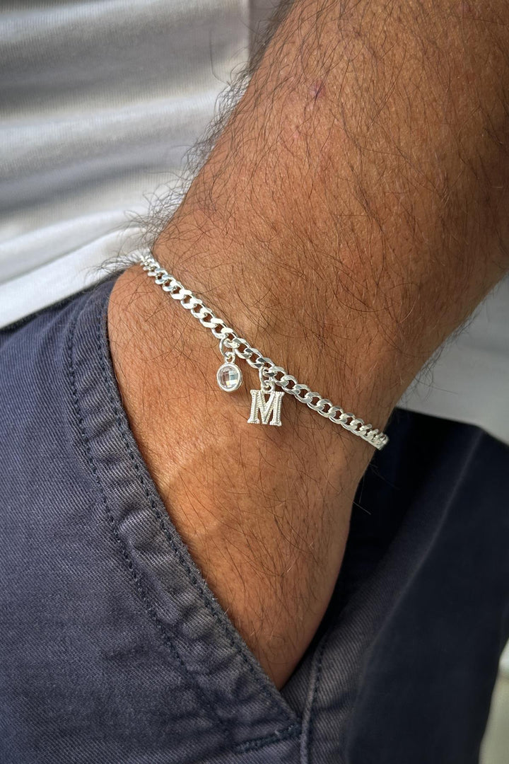 NVM FRNCH 925 Sterling Silver Italian Style Letter and Icon Silver Color Men's Bracelet FRJ12239-3239-A - Savona