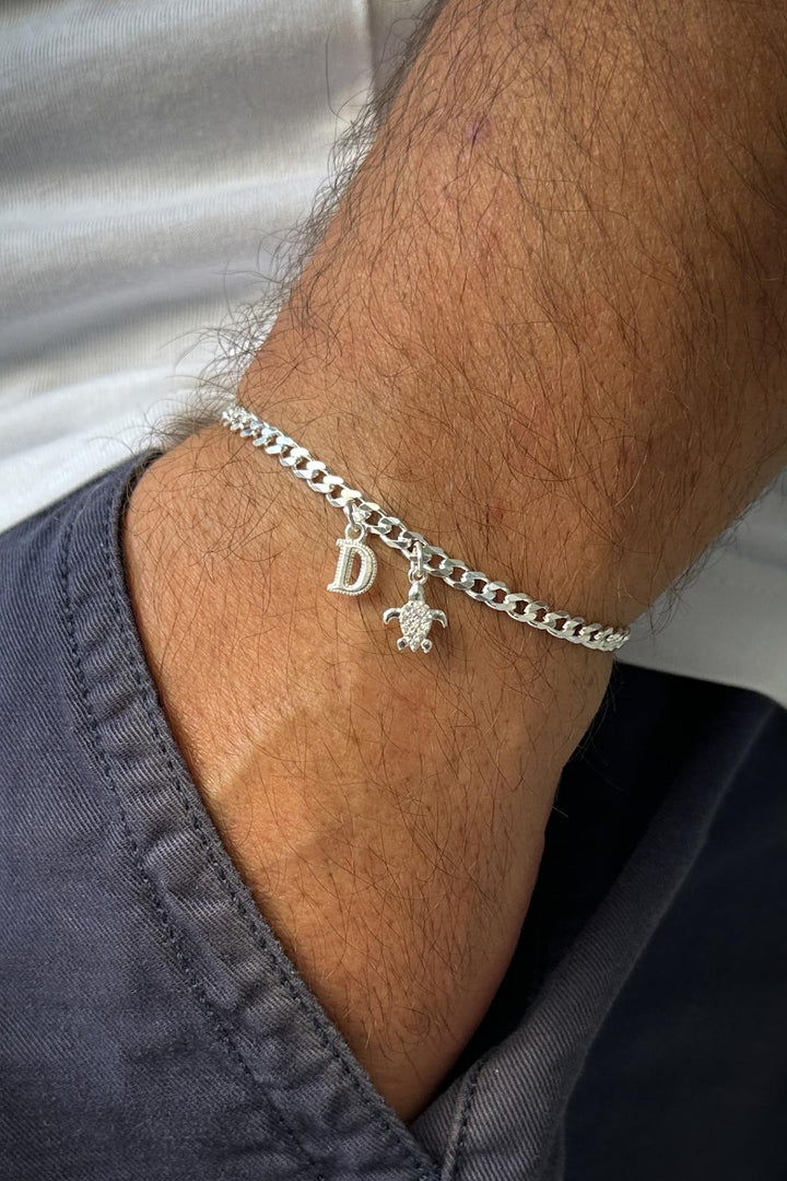 NVM FRNCH 925 Sterling Silver Italian Style Letter and Icon Silver Color Men's Bracelet FRJ12240-3240-A - Santa Clara