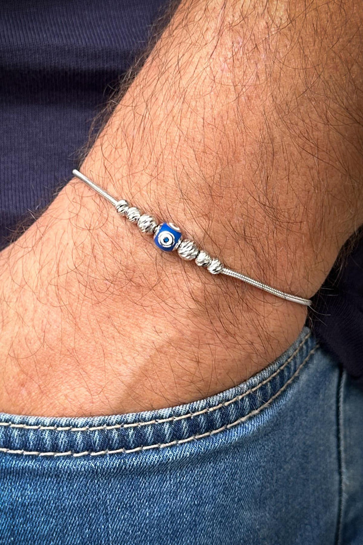 NVM FRNCH 925 Sterling Silver Italian Model Navy Blue Color Men's Bracelet FRJ12329-3329-LA - Hrodna