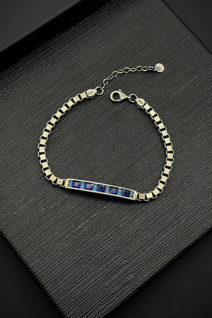 NVM FRNCH 925 Sterling Silver Italian Model Navy Blue Color Zircon Stone Silver Color Men's Bracelet FRJ12319-3319-LA - Quincy