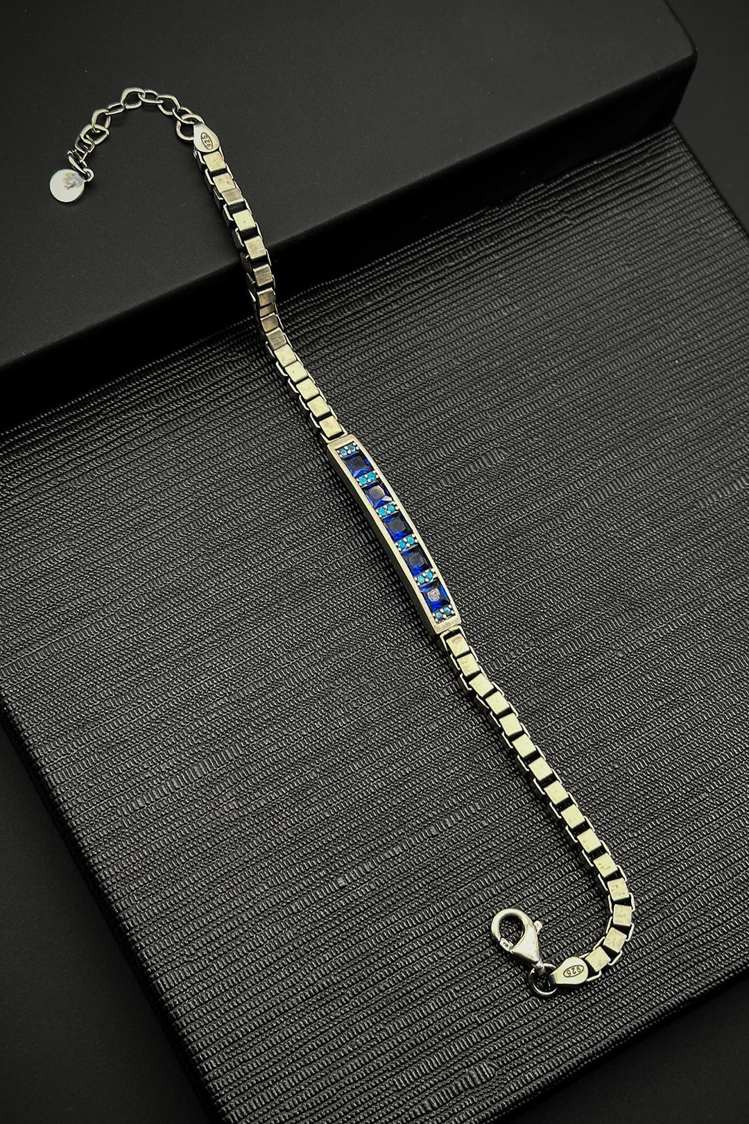 NVM FRNCH 925 Sterling Silver Italian Model Navy Blue Color Zircon Stone Silver Color Men's Bracelet FRJ12319-3319-LA - Quincy