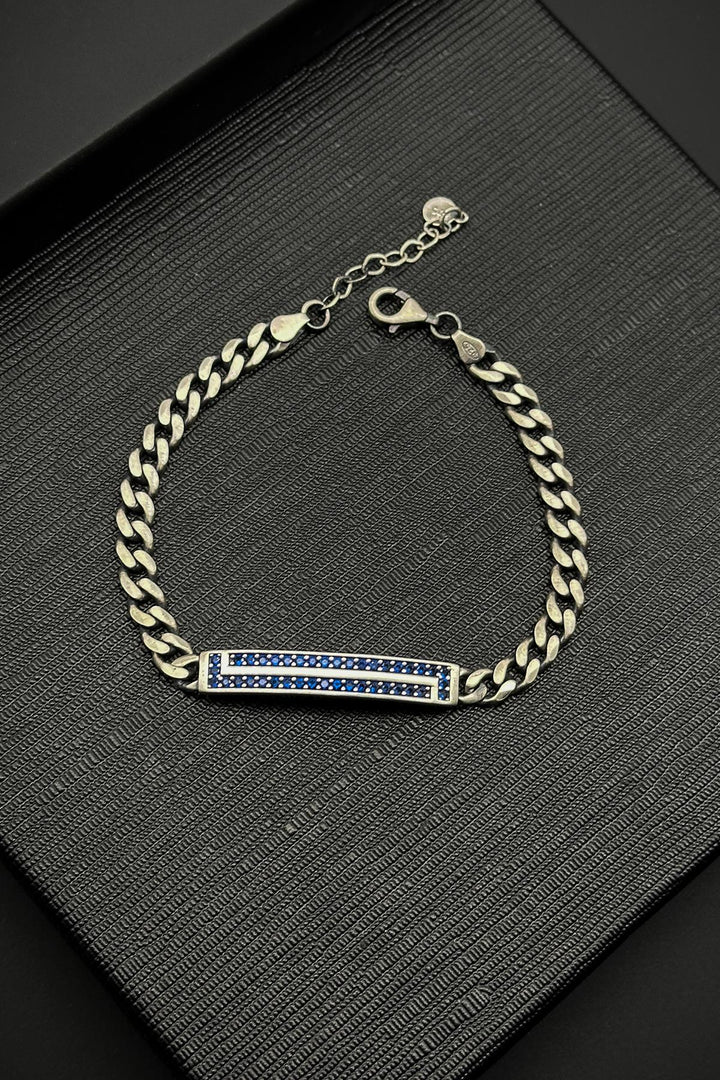 NVM FRNCH 925 Sterling Silver Italian Model Navy Blue Color Zircon Stone Silver Color Men's Bracelet FRJ12320-3320-LA - Rheda-Wiedenbrück