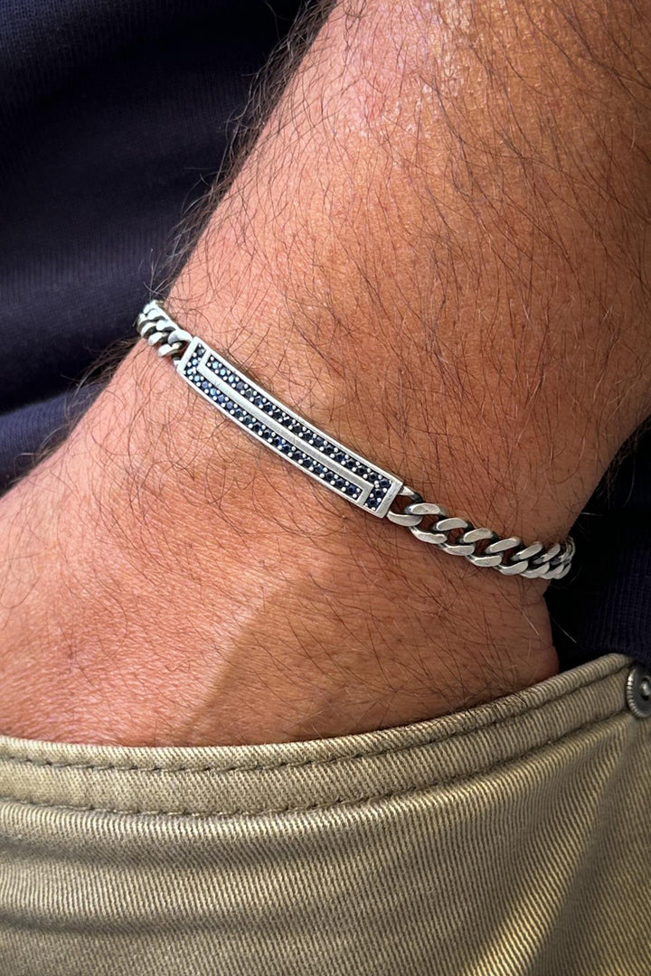 NVM FRNCH 925 Sterling Silver Italian Model Navy Blue Color Zircon Stone Silver Color Men's Bracelet FRJ12320-3320-LA - Rheda-Wiedenbrück