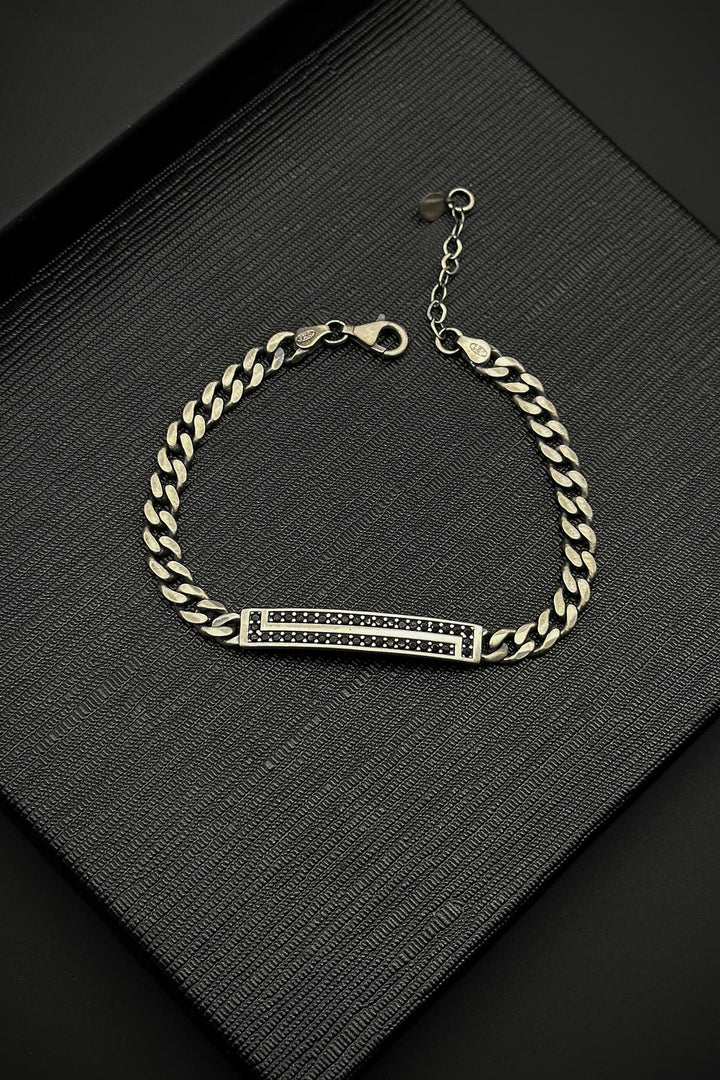 NVM FRNCH 925 Sterling Silver Italian Model Navy Blue Color Zircon Stone Silver Color Men's Bracelet FRJ12320-3320-S - Cihuatlán