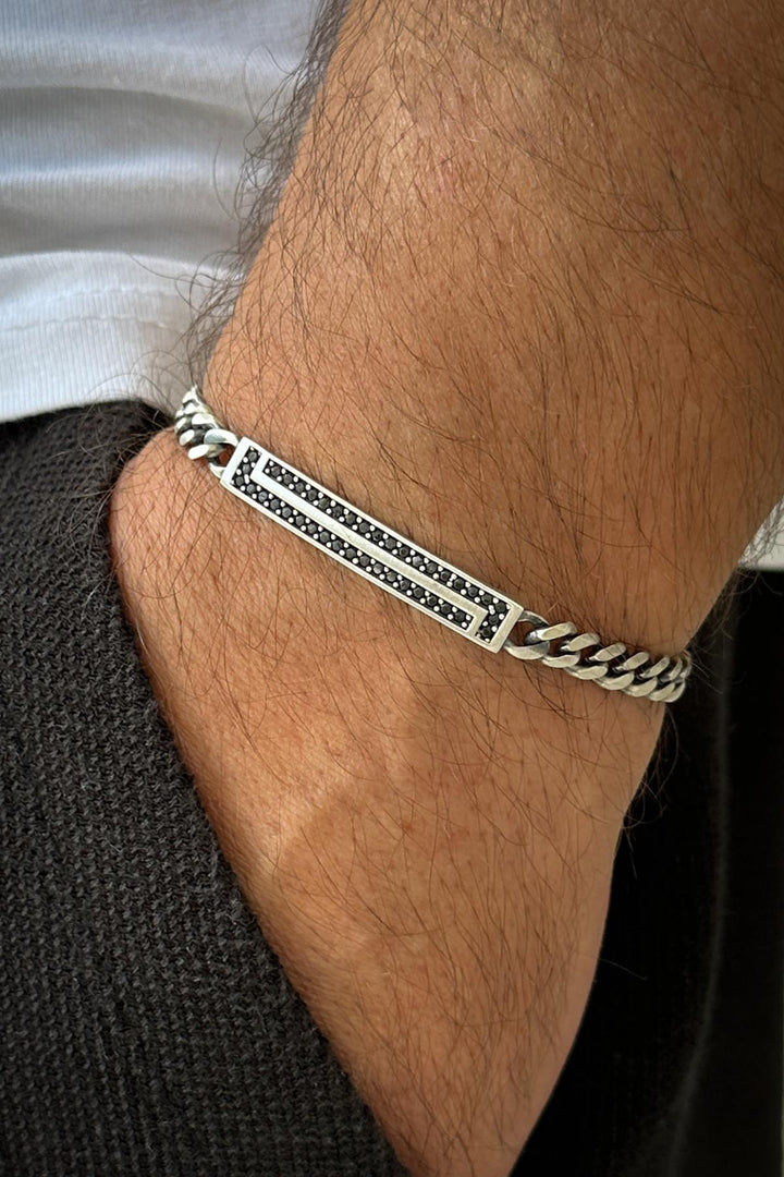 NVM FRNCH 925 Sterling Silver Italian Model Navy Blue Color Zircon Stone Silver Color Men's Bracelet FRJ12320-3320-S - Cihuatlán