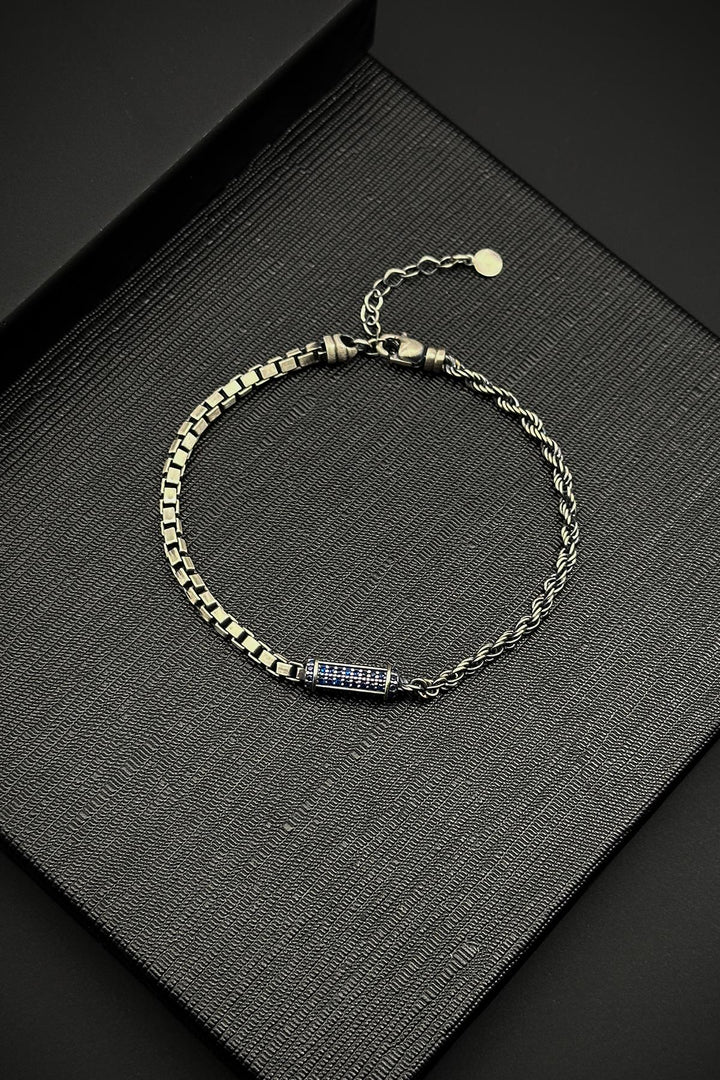 NVM FRNCH 925 Sterling Silver Italian Model Navy Blue Zircon Stone Silver Color Men's Bracelet FRJ12227-3227-L - Dronten