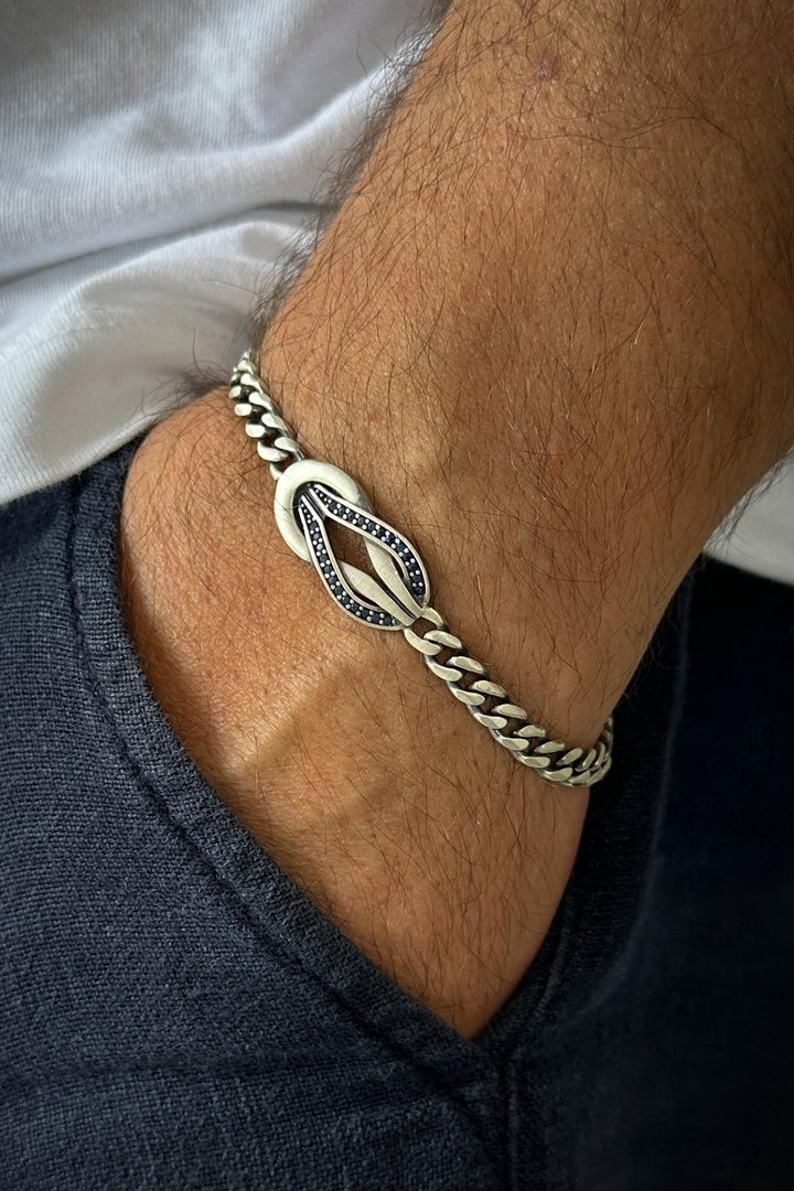 NVM FRNCH 925 Sterling Silver Italian Model Navy Blue Zircon Stone Silver Color Men's Bracelet FRJ12244-3244-A - Hatfield
