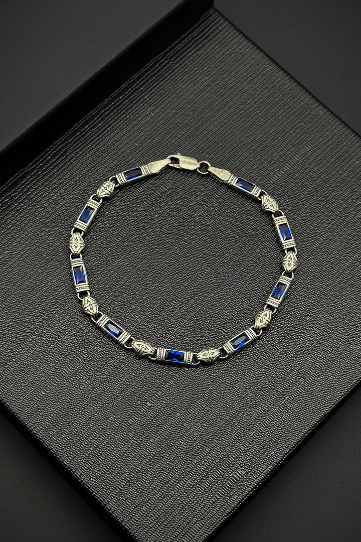 NVM FRNCH 925 Sterling Silver Italian Model Navy Blue Zircon Stone Silver Color Men's Bracelet FRJ12338-3338-L - West Babylon