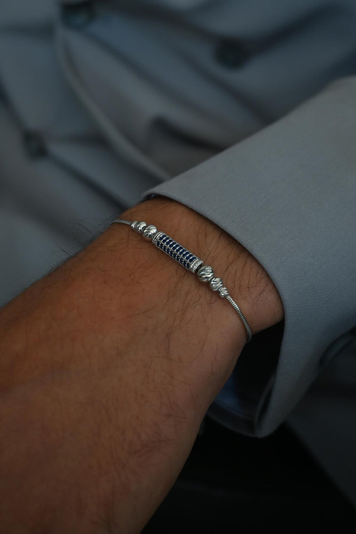 NVM FRNCH 925 Sterling Silver Italian Model Navy Blue Zircon Stone Silver Color Men's Bracelet FRJ12356-3356-L - Suhl
