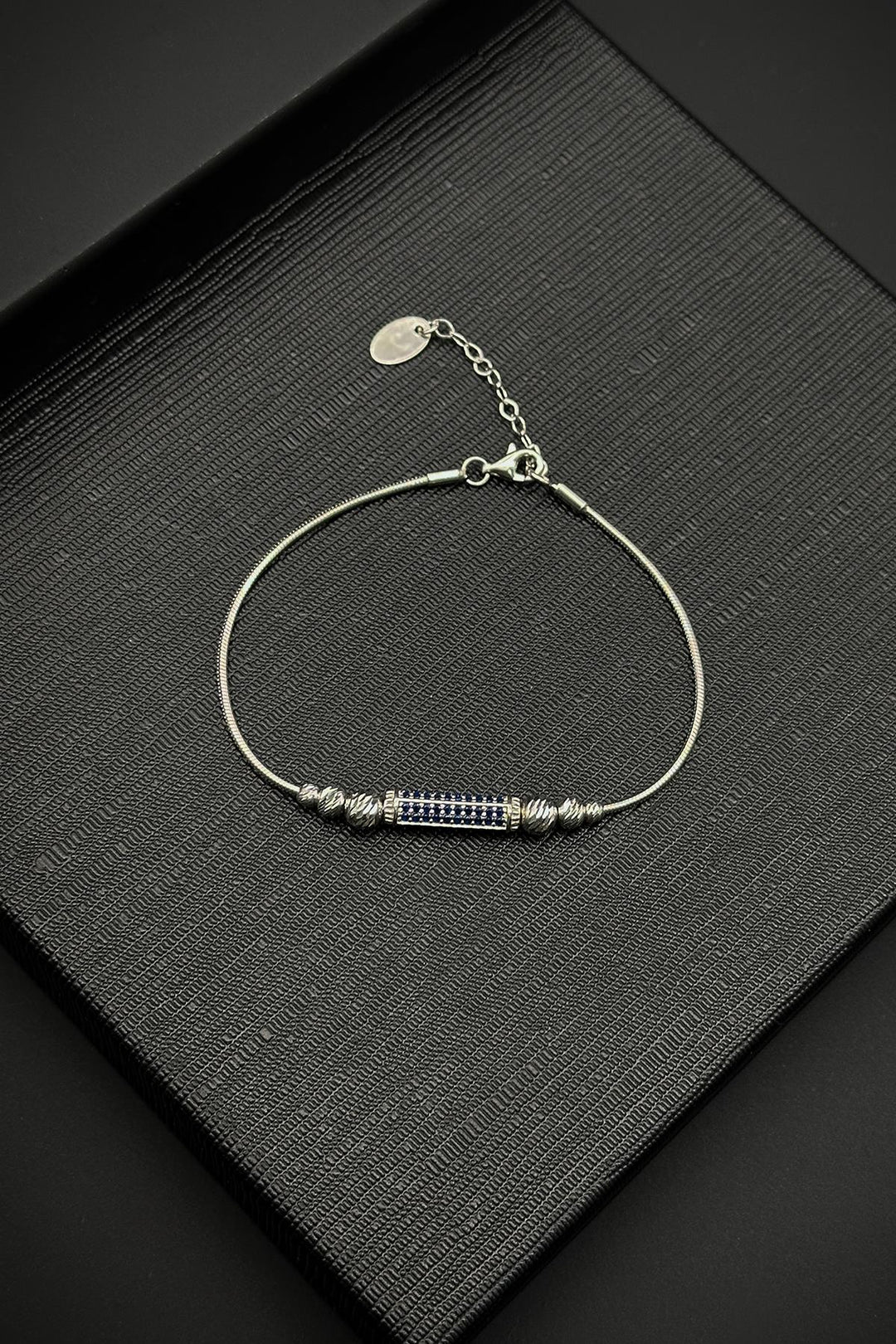 NVM FRNCH 925 Sterling Silver Italian Model Navy Blue Zircon Stone Silver Color Men's Bracelet FRJ12356-3356-L - Suhl