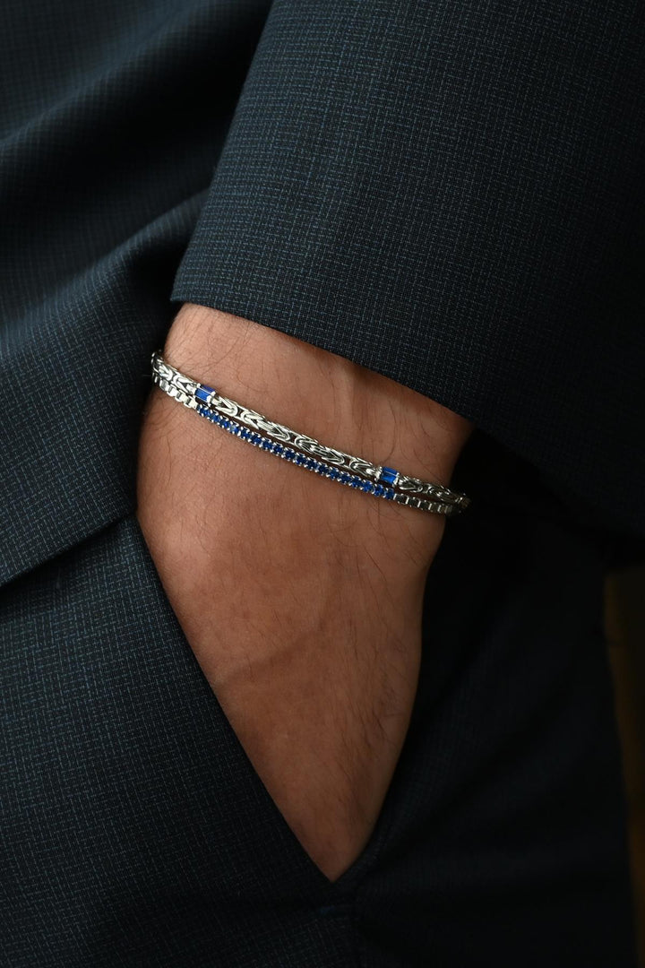 NVM FRNCH 925 Sterling Silver Italian Model Navy Blue Zircon Stone Silver Color Men's Bracelet FRJ12359-3359-L - Wilmington