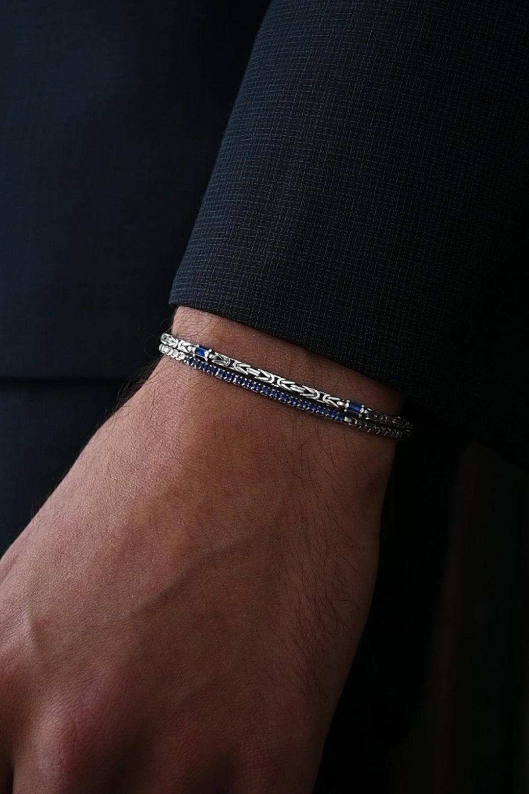 NVM FRNCH 925 Sterling Silver Italian Model Navy Blue Zircon Stone Silver Color Men's Bracelet FRJ12359-3359-L - Wilmington