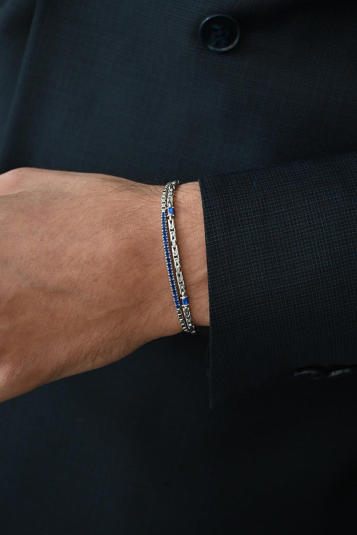NVM FRNCH 925 Sterling Silver Italian Model Navy Blue Zircon Stone Silver Color Men's Bracelet FRJ12359-3359-L - Wilmington