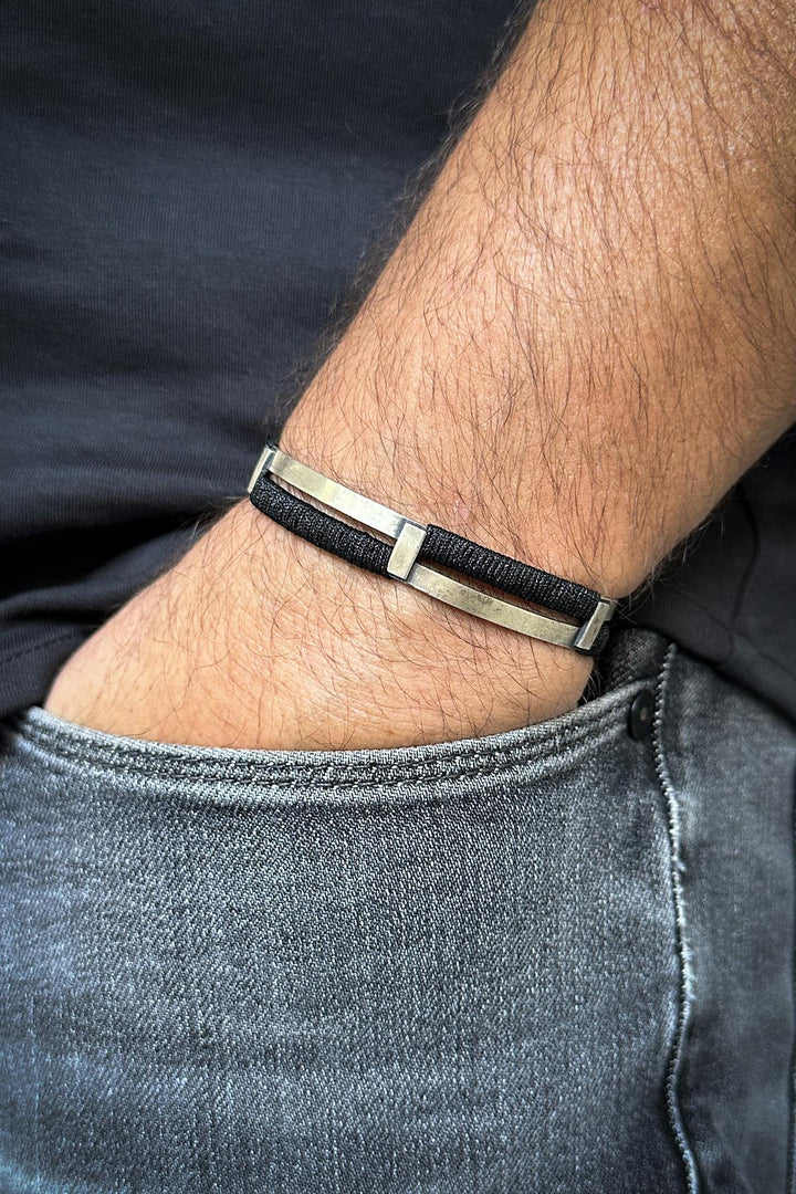 NVM FRNCH 925 Sterling Silver Italian Model Black Color Men's Bracelet FRJ11996-2096-B2 - Keizer