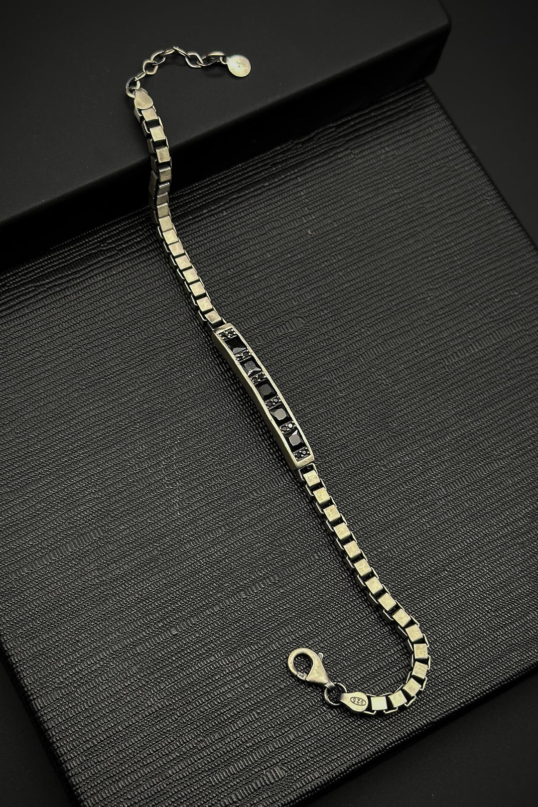 NVM FRNCH 925 Sterling Silver Italian Model Black Color Zircon Stone Silver Color Men's Bracelet FRJ12319-3319-B2 - Howell