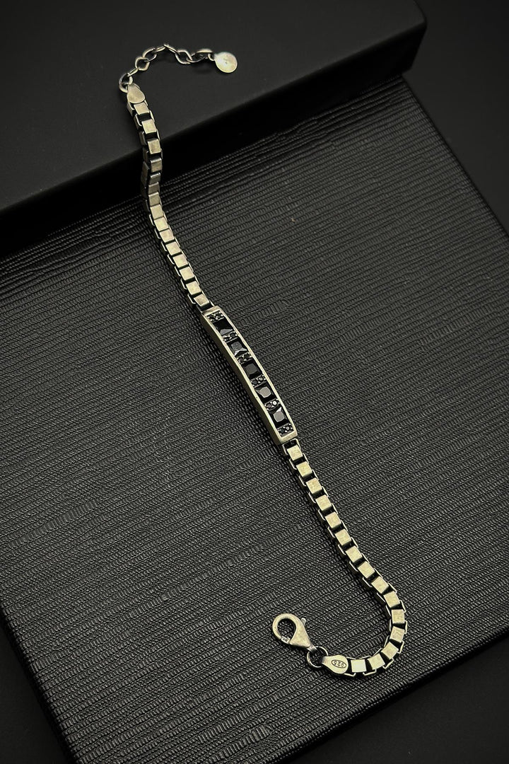 NVM FRNCH 925 Sterling Silver Italian Model Black Color Zircon Stone Silver Color Men's Bracelet FRJ12319-3319-B2 - Howell