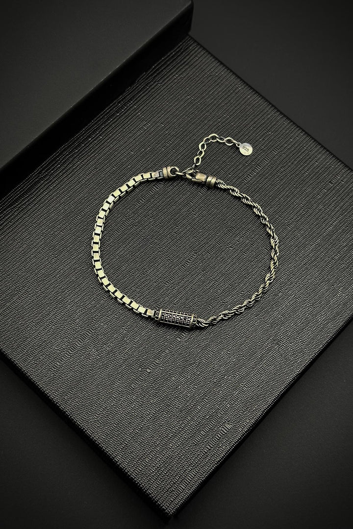 NVM FRNCH 925 Sterling Silver Italian Model Black Zircon Stone Silver Color Men's Bracelet FRJ12227-3227-S - Brandon