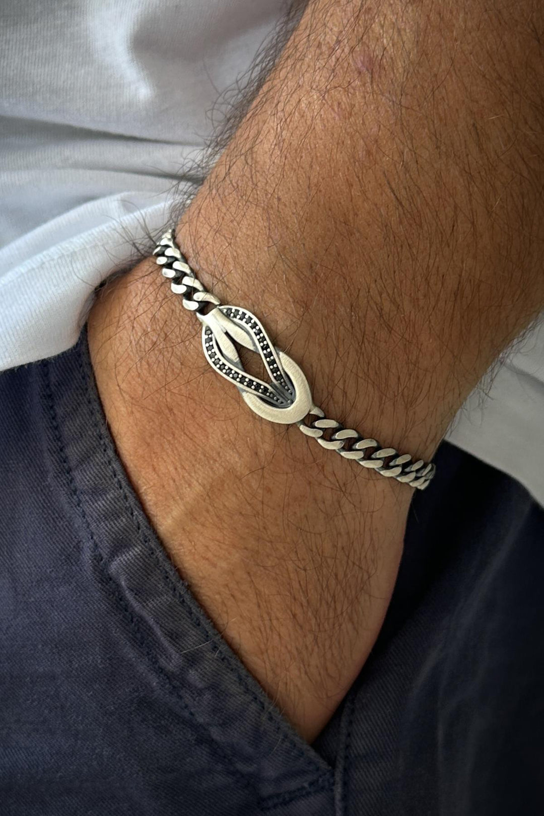 NVM FRNCH 925 Sterling Silver Italian Model Black Zircon Stone Silver Color Men's Bracelet FRJ12244-3244-S - Antibes