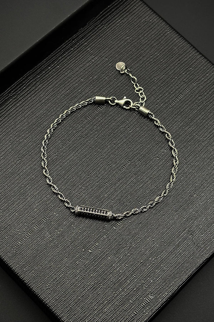 NVM FRNCH 925 Sterling Silver Italian Model Black Zircon Stone Silver Color Men's Bracelet FRJ12253-3253-S - La Courneuve