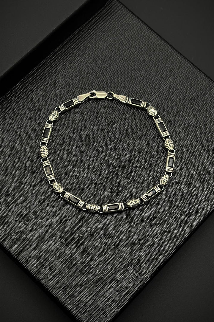 NVM FRNCH 925 Sterling Silver Italian Model Black Zircon Stone Silver Color Men's Bracelet FRJ12338-3338-S - Carrollwood