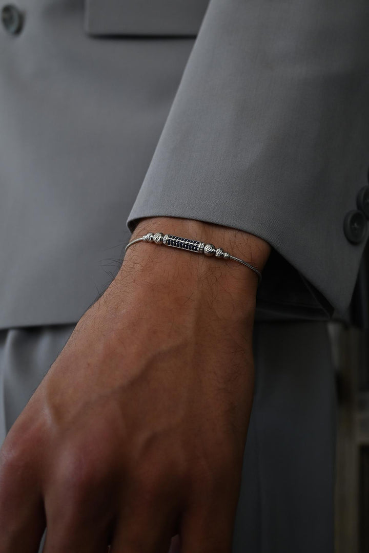 NVM FRNCH 925 Sterling Silver Italian Model Black Zircon Stone Silver Color Men's Bracelet FRJ12356-3356-S - Tortosa