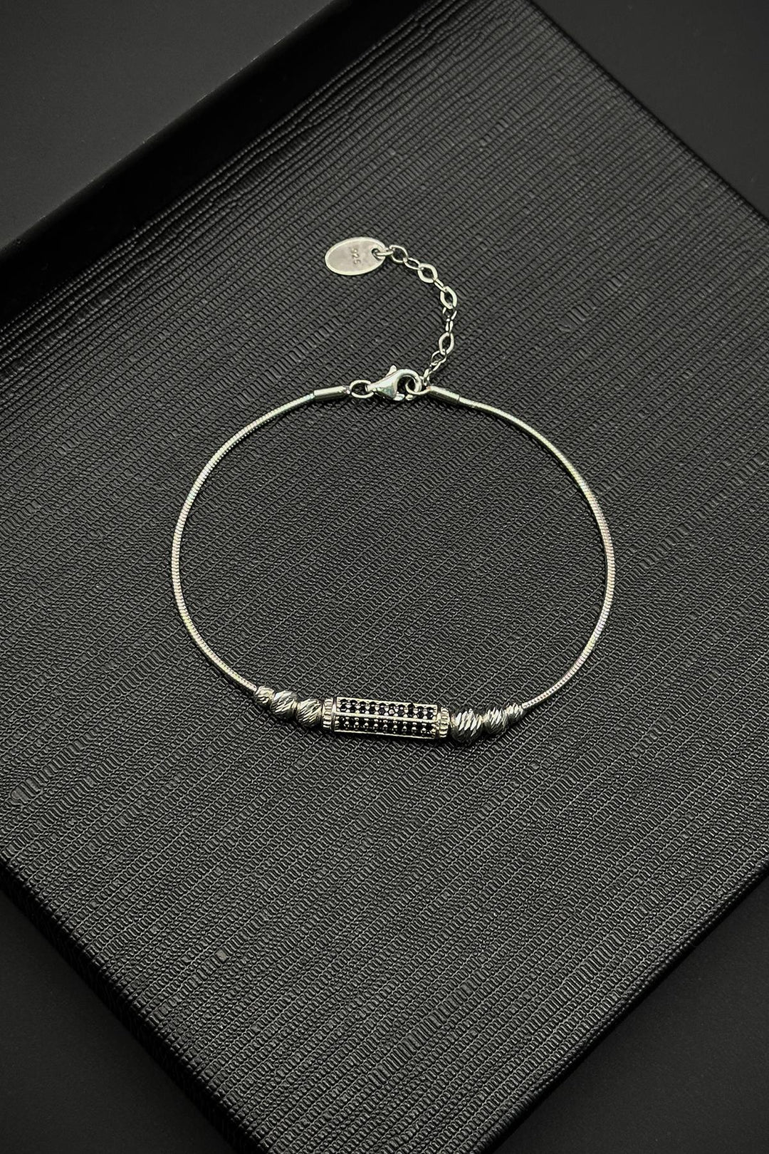 NVM FRNCH 925 Sterling Silver Italian Model Black Zircon Stone Silver Color Men's Bracelet FRJ12356-3356-S - Tortosa