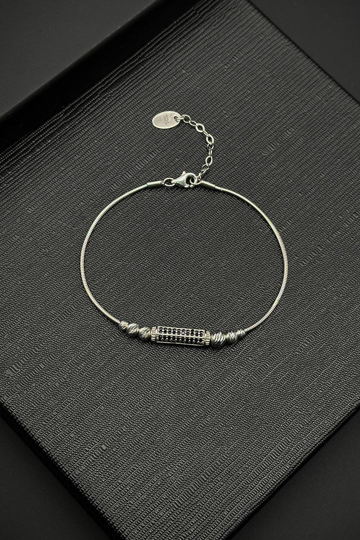 NVM FRNCH 925 Sterling Silver Italian Model Black Zircon Stone Silver Color Men's Bracelet FRJ12356-3356-S - Tortosa