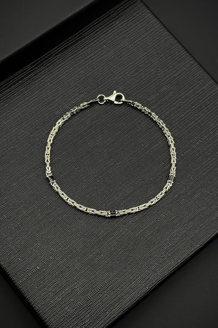 NVM FRNCH 925 Sterling Silver Italian Model Black Zircon Stone Silver Color Men's Bracelet FRJ12361-3361-SB - Franklin