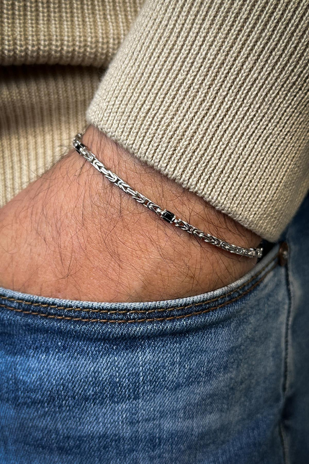NVM FRNCH 925 Sterling Silver Italian Model Black Zircon Stone Silver Color Men's Bracelet FRJ12361-3361-SB - Franklin