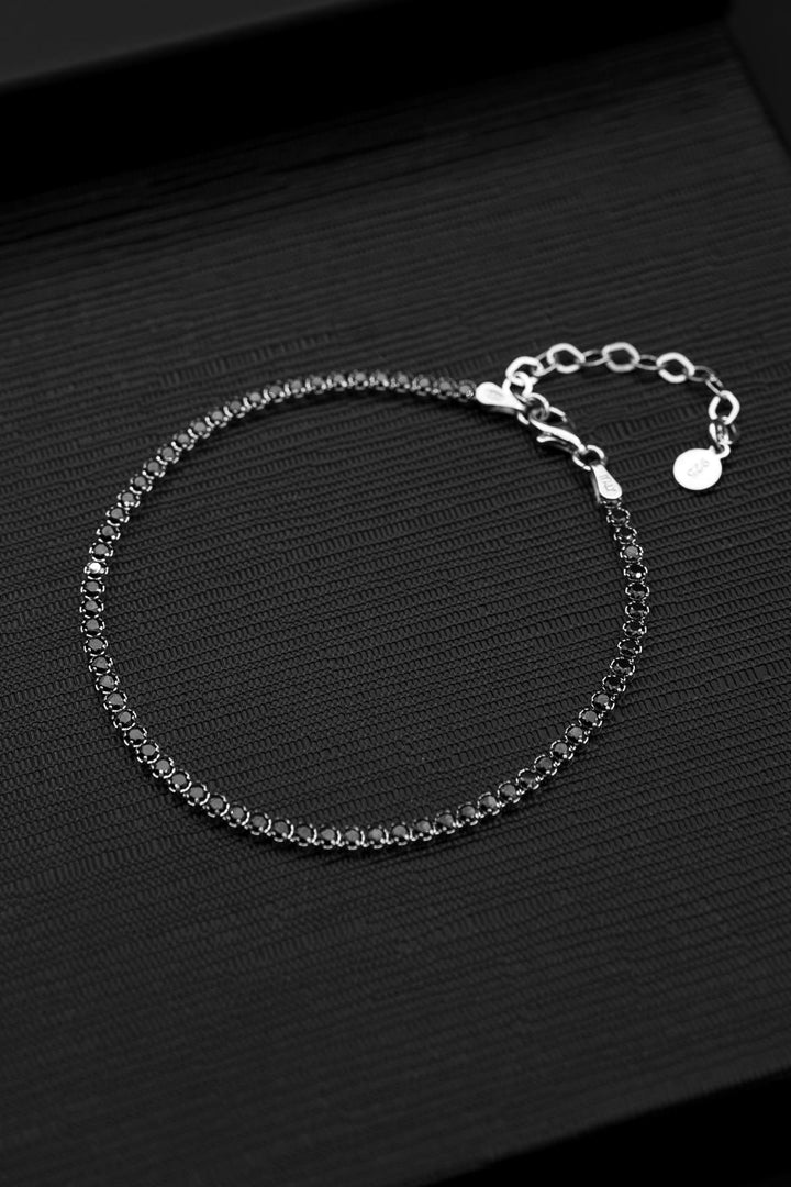 NVM FRNCH 925 Sterling Silver Italian Model Black Zircon Stone Silver Color Men's Bracelet FRJ12377-3377-S - San Mateo