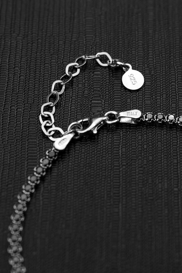 NVM FRNCH 925 Sterling Silver Italian Model Black Zircon Stone Silver Color Men's Bracelet FRJ12377-3377-S - San Mateo