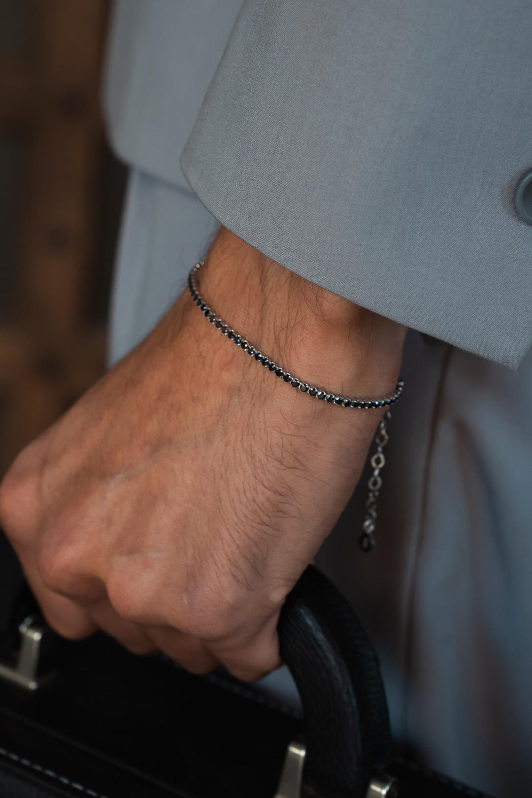 NVM FRNCH 925 Sterling Silver Italian Model Black Zircon Stone Silver Color Men's Bracelet FRJ12377-3377-S - San Mateo