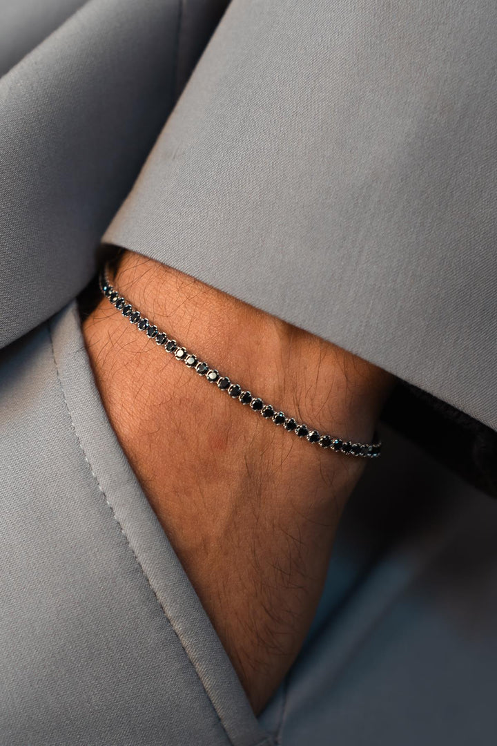 NVM FRNCH 925 Sterling Silver Italian Model Black Zircon Stone Silver Color Men's Bracelet FRJ12377-3377-S - San Mateo