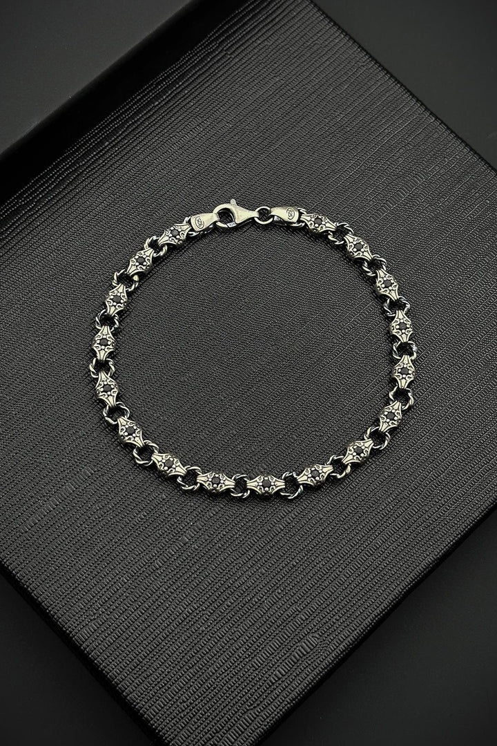NVM FRNCH 925 Sterling Silver Italian Model Black Zircon Stone Silver Color Men's Bracelet FRJ12414-3414-S - Saint-Étienne