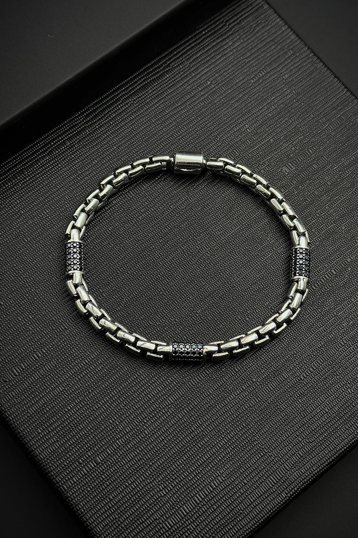 NVM FRNCH 925 Sterling Silver Italian Model Black Zircon Stone Silver Color Men's Bracelet FRJ12454-3454-S - Ourense