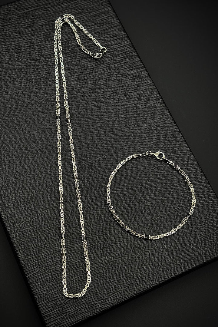 NVM FRNCH 925 Sterling Silver Italian Model Black Zircon Stone Silver Color Men's Bracelet Set FRJ12365-3365-S - Tartu