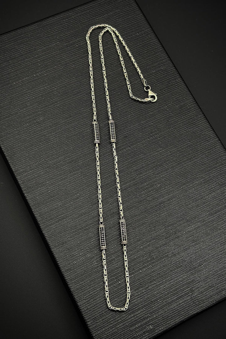 NVM FRNCH 925 Sterling Silver Italian Model Black Zircon Stone Silver Color Men's Necklace FRJ30770-870-S - Stendal