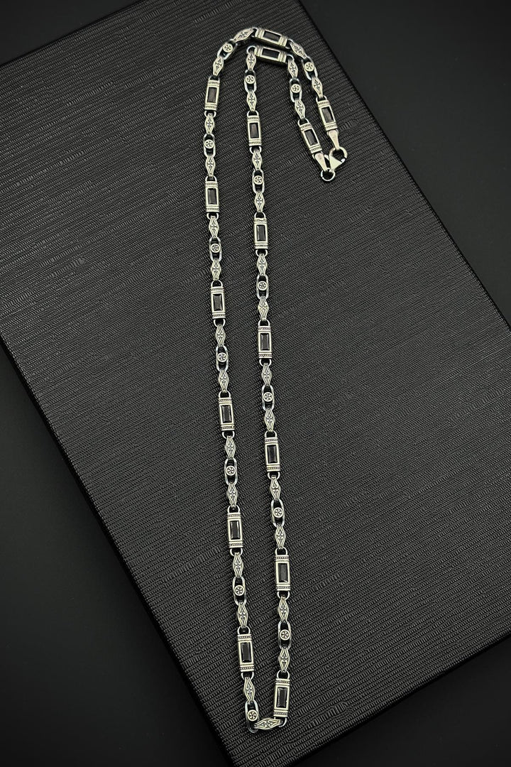 NVM FRNCH 925 Sterling Silver Italian Model Black Zircon Stone Silver Color Men's Necklace FRJ30809-909-S - Huntersville