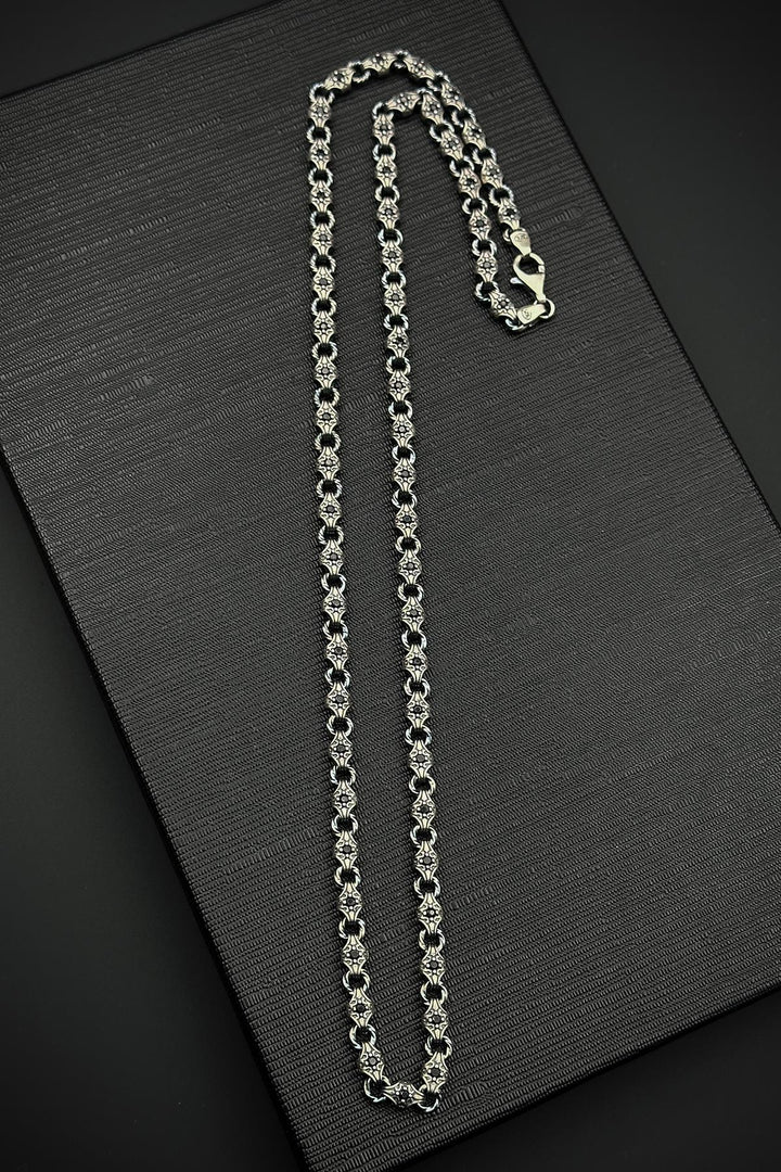 NVM FRNCH 925 Sterling Silver Italian Model Black Zircon Stone Silver Color Men's Necklace FRJ30811-911-S - Santa Lucía del Camino