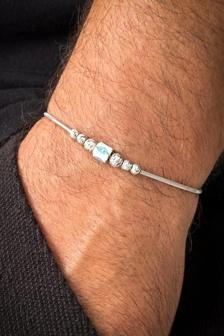 NVM FRNCH 925 Sterling Silver Italian Model Turquoise Color Men's Bracelet FRJ12329-3329-MA4 - Wiesbaden