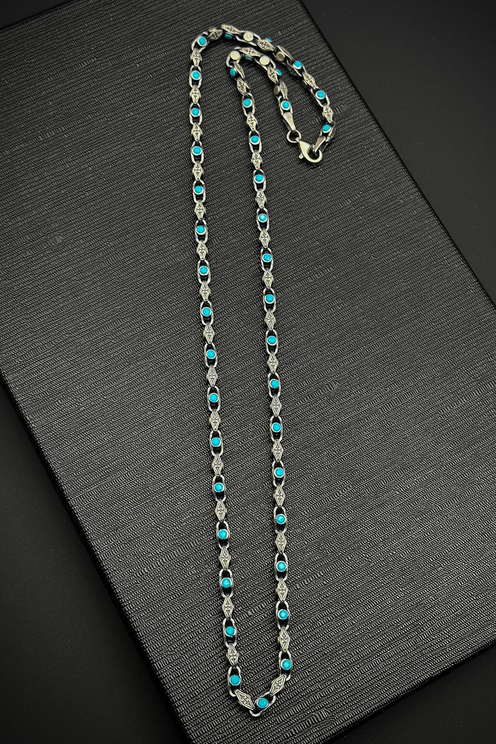 NVM FRNCH 925 Sterling Silver Italian Model Turquoise Color Zircon Stone Men's Necklace FRJ30768-868-M - Ternopil