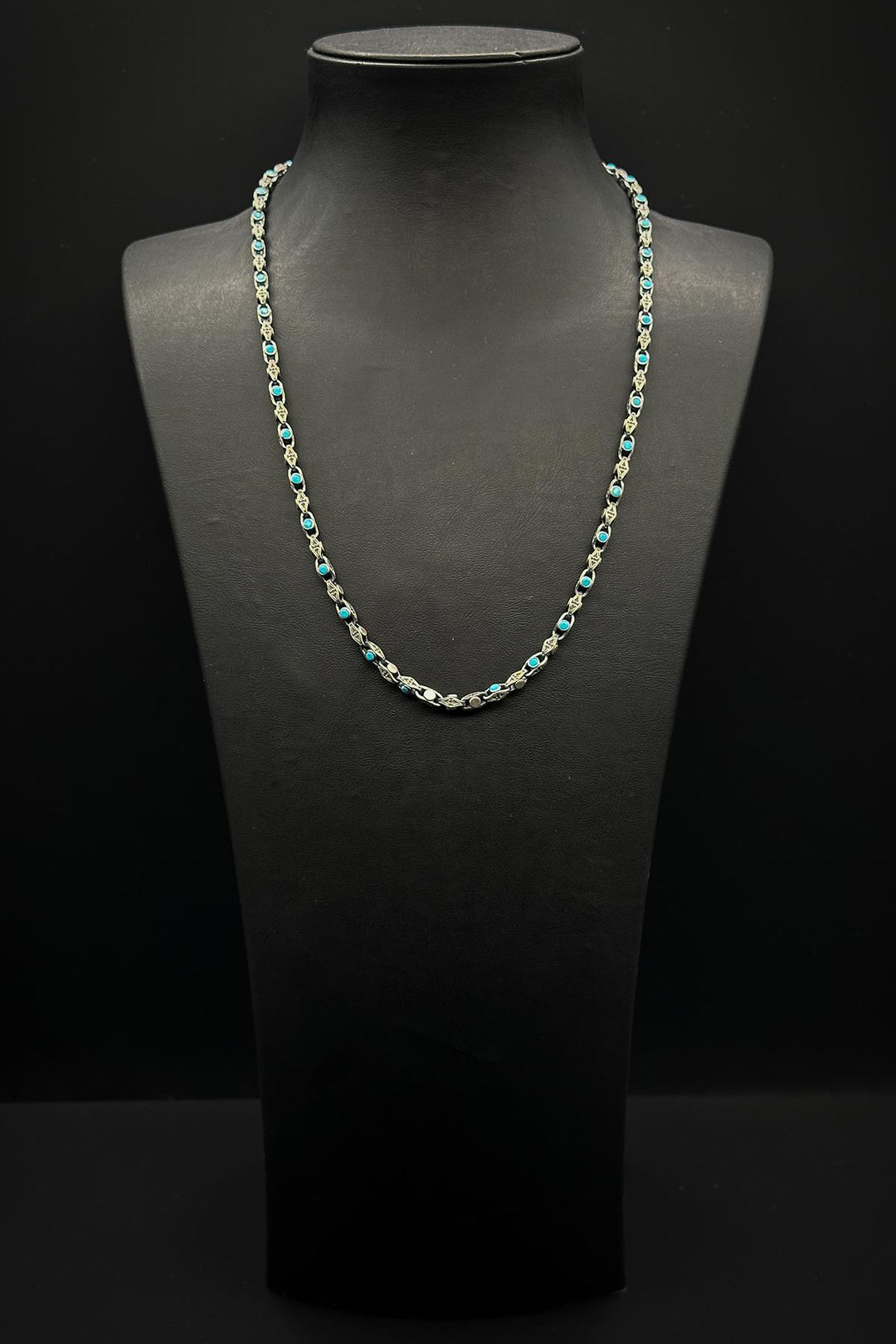 NVM FRNCH 925 Sterling Silver Italian Model Turquoise Color Zircon Stone Men's Necklace FRJ30768-868-M - Ternopil