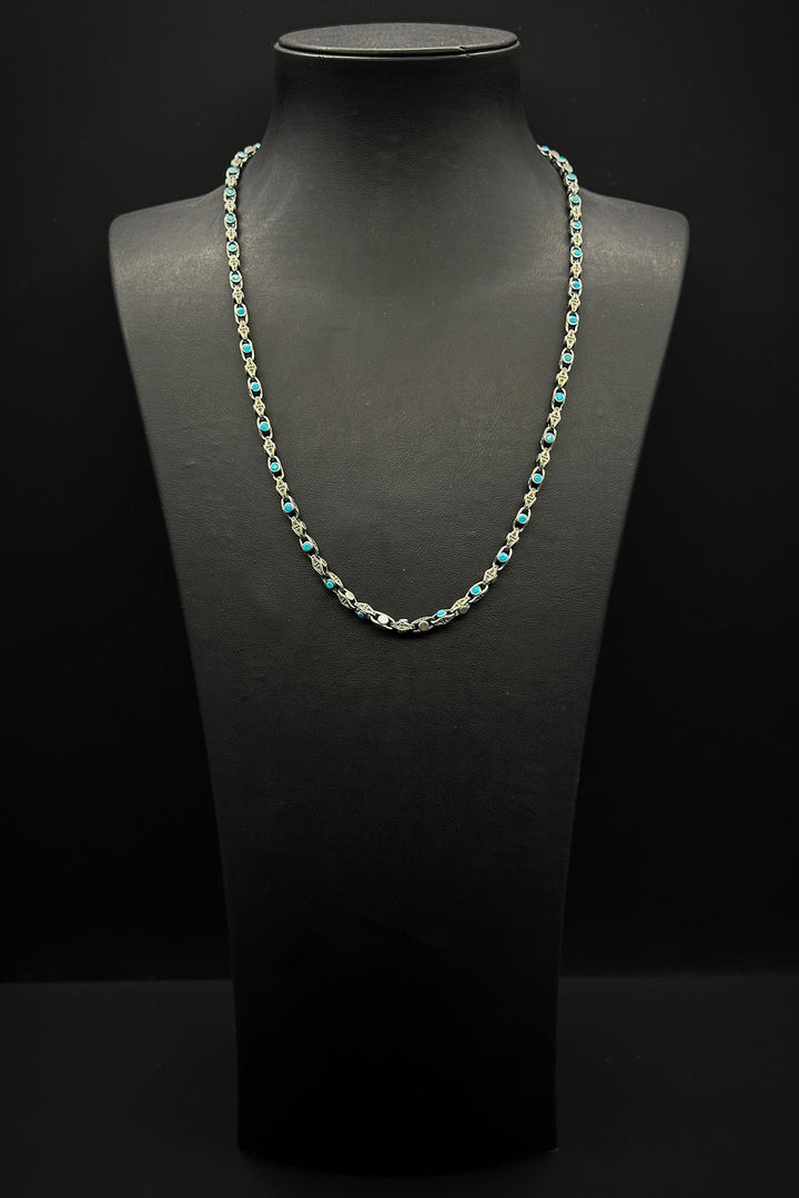 NVM FRNCH 925 Sterling Silver Italian Model Turquoise Color Zircon Stone Men's Necklace FRJ30768-868-M - Ternopil